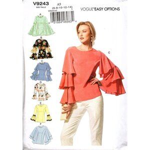 Vogue V9243 Misses 6 to 14 Casual Long Sleeve Tops Uncut Sewing Pattern